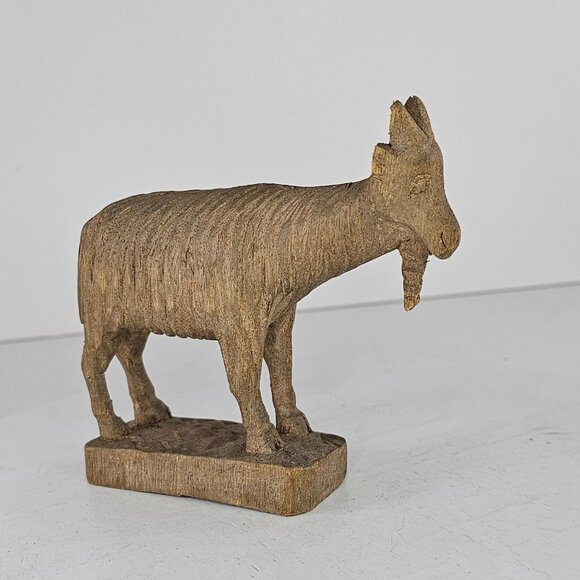 Handcrafted Wooden Goat Figurine Rustic Animal Sculpture Home Decor Accent Art - Picture 4 of 9